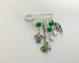 Pretty Green Sea Charm Dangly Brooch