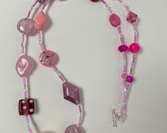 Mixed Bead Long Pink Necklace