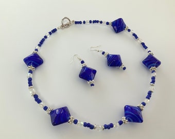 Bright Blue Necklace and Earrings