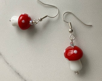 Glass Toadstool Dangle Earrings
