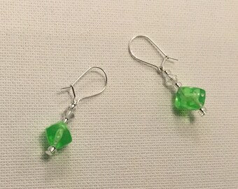 Green Dice Bead Earrings