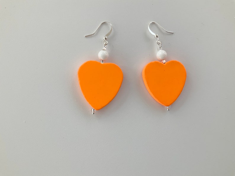 Bright Orange Heart Earrings Etsy