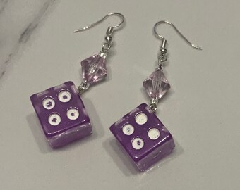 Chunky large purple Dice Dangle Earrings