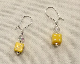 Yellow Dice Bead Earringd