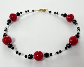 Red and Black Chunky Bead Necklace