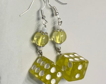 Chunky Yellow Dice Dangly Earrings