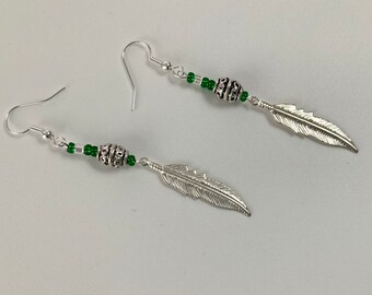 Silver Feather Charm Earrings