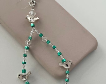 Green Bead Bird Phone Charm