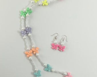 Pretty Colourful Butterfly Necklace and Matching Dangly Earrings