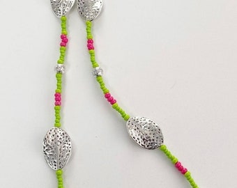 Bright Green and Pink Beaded Necklace