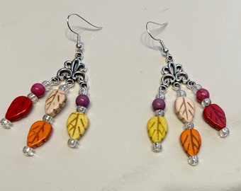 Pretty Colourful Dangly Leaf Earrings
