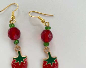 Strawberry Charm Dangle Earrings