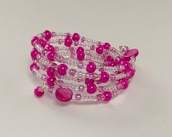 Pretty Bright Pink Bead Memory Bracelet