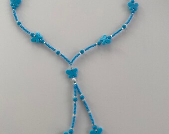 Blue Butterfly Beaded Necklace