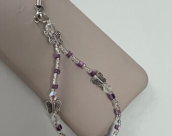 Butterfly and Purple Bead Phone Charm