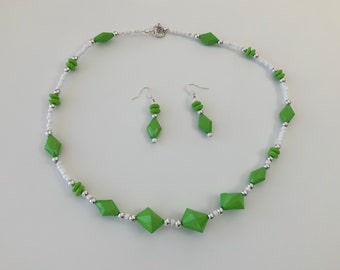 Bright Green Necklace and Earrings