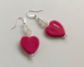 Bright Pink Heart Dangle Earrings