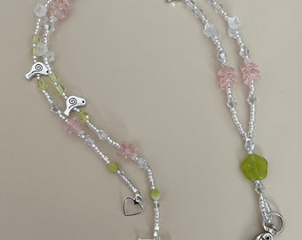 Silver Bird and Flower Bead Lanyard