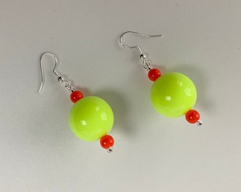 Bright Yellow Bead Dangle Earrings
