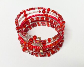 Bright Red Lip Charm Memory Wire Bracelet