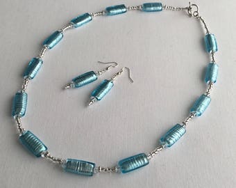 Pretty blue glass beaded necklace and earring set