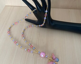 Pink and Purple Butterfly Necklace