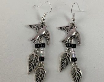 Bird and Leaves Dangly Earrings