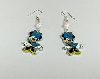 Pretty Blue Dressed Mouse Dangly Earrings