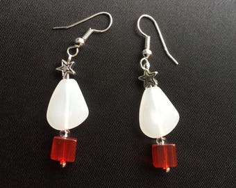 White Christmas tree earrings