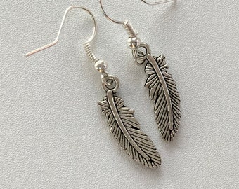 Silver Feather Charm Earrings