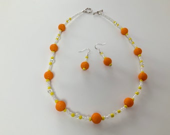 Orange and Yellow Necklace and Earrings