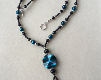Black and blue beaded necklace