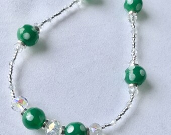 White dotty green bead necklace