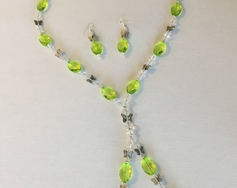 Butterfly Green beaded necklace and earrings
