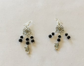 Black bead dangly earrings