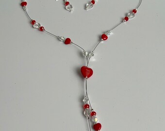 Heart Bead Necklace and Earrings
