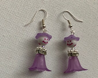 Pretty Purple Flower Girl Earrings