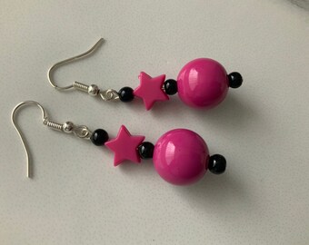 Pink And Black Dangle Earrings