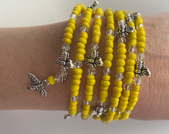 Bright Yellow Bead Bumblebee Memory Bracelet