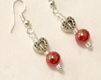 Dainty heart bead red earrings