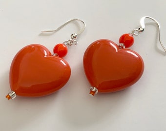 Chunky Orange Heart Earrings
