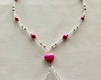 Pink Heart Beaded Necklace