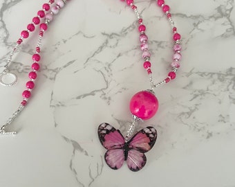 Pretty Pink Butterfly Necklace