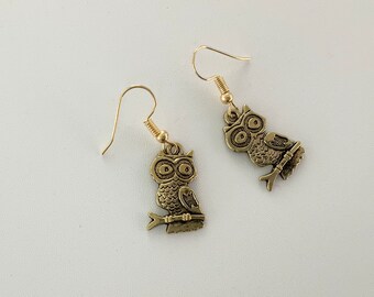 Gold  Owl Charm Earrings