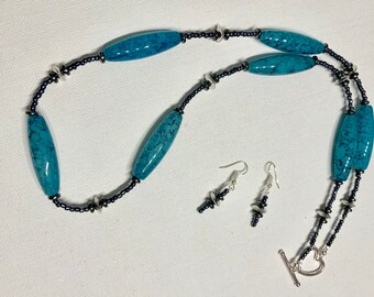 Blue with Grey Beaded Necklace