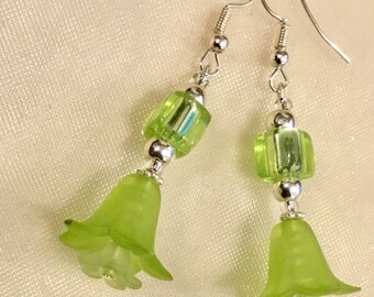 Green flower dangle earrings