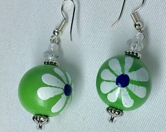 Green Flower Bead Earrings