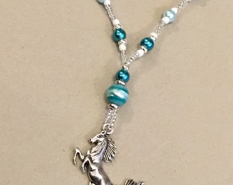 Horse Pendant Turquiose Bead Necklace