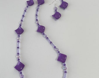 Bright Pirple Bead Necklace and Earrings
