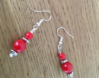 Red bead dangle earrings
